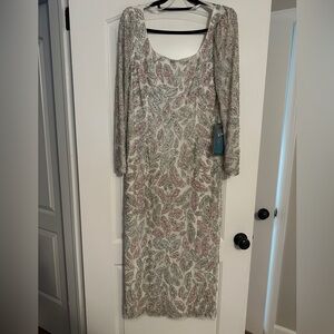 Mac Duggal Long Sleeve Sequin Dress in Silver and Pink